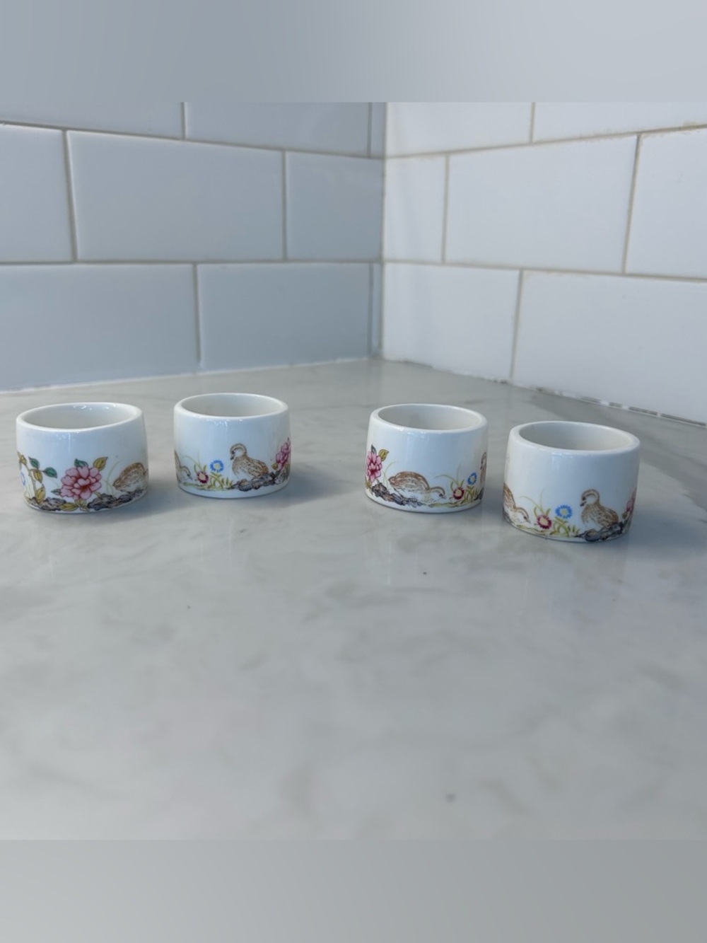 Bone China napkin holders set of 4 flowers and baby birds